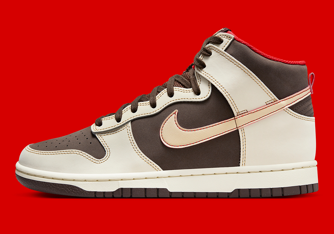 Brown Suede Bases And Red-Colored Stitching Share This Nike flyposite Dunk High