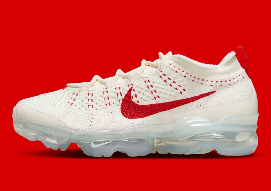 This Nike VaporMax 2023 Flyknit Pairs "Sail" With A Touch Of "Track Red"