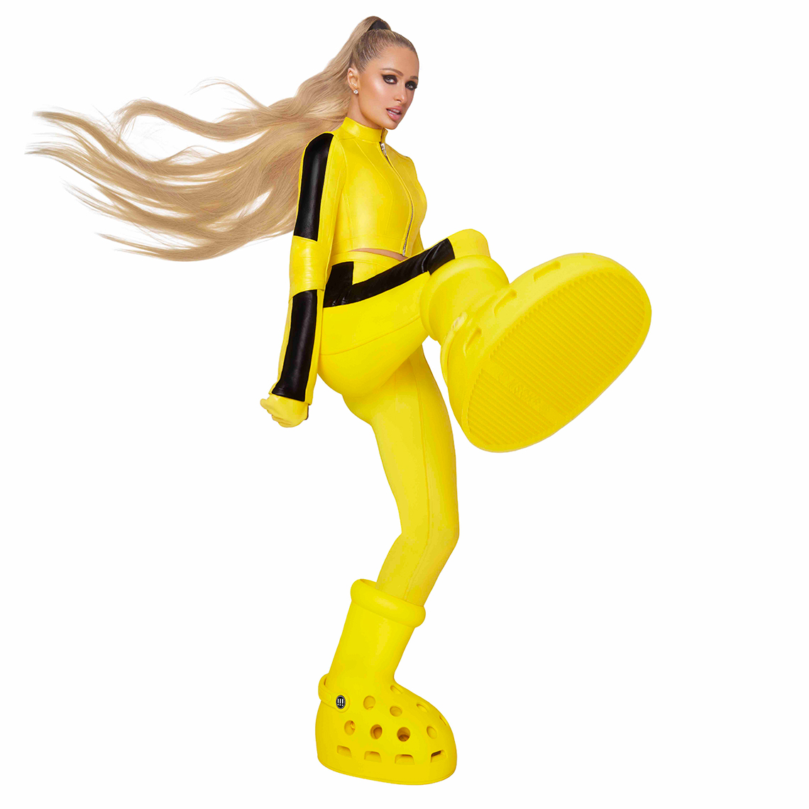 paris hilton mschf crocs big red boot yellow 1