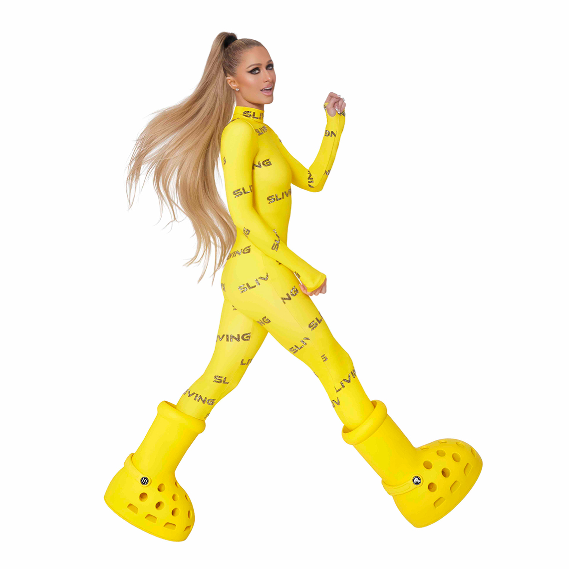 Paris Hilton Mschf Pizzaslime Crocs Big Red Boot Yellow 2