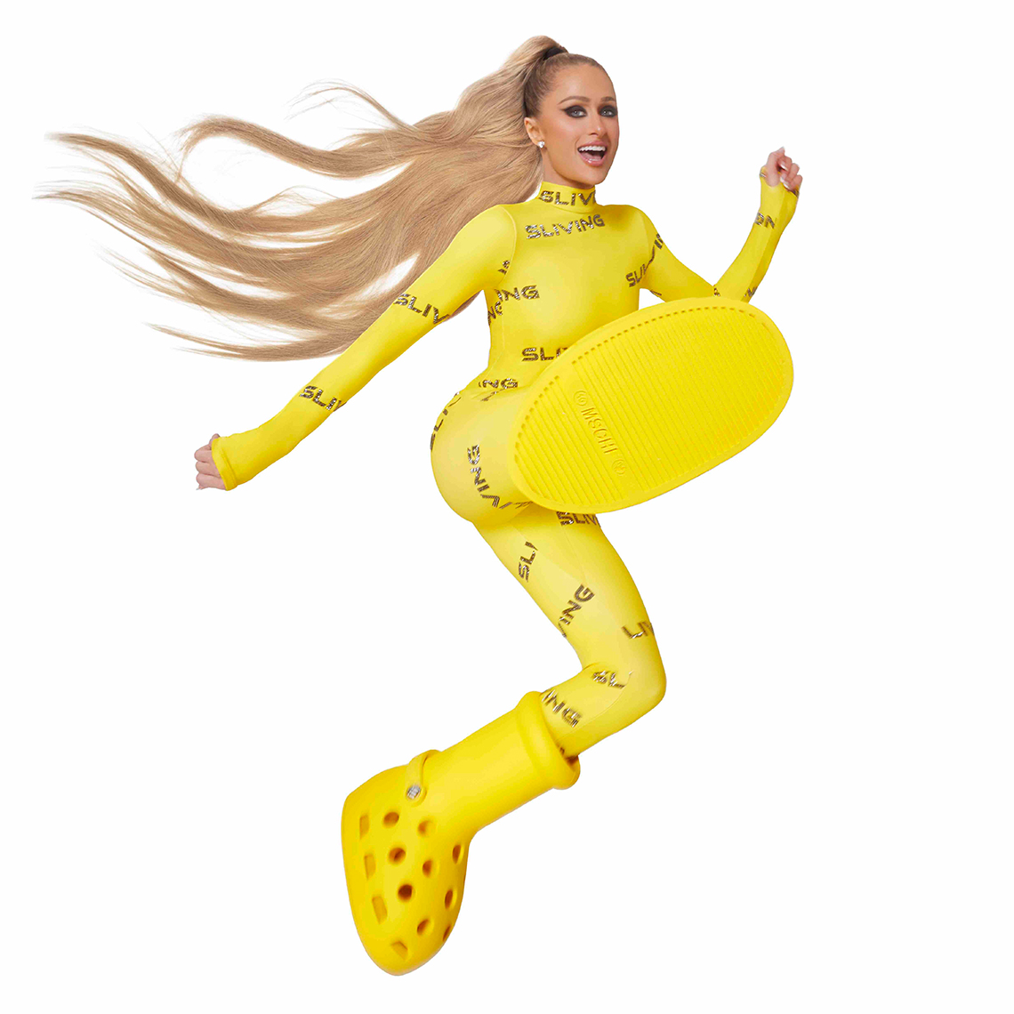 Paris Hilton Mschf Pizzaslime Crocs Big Red Boot Yellow 4