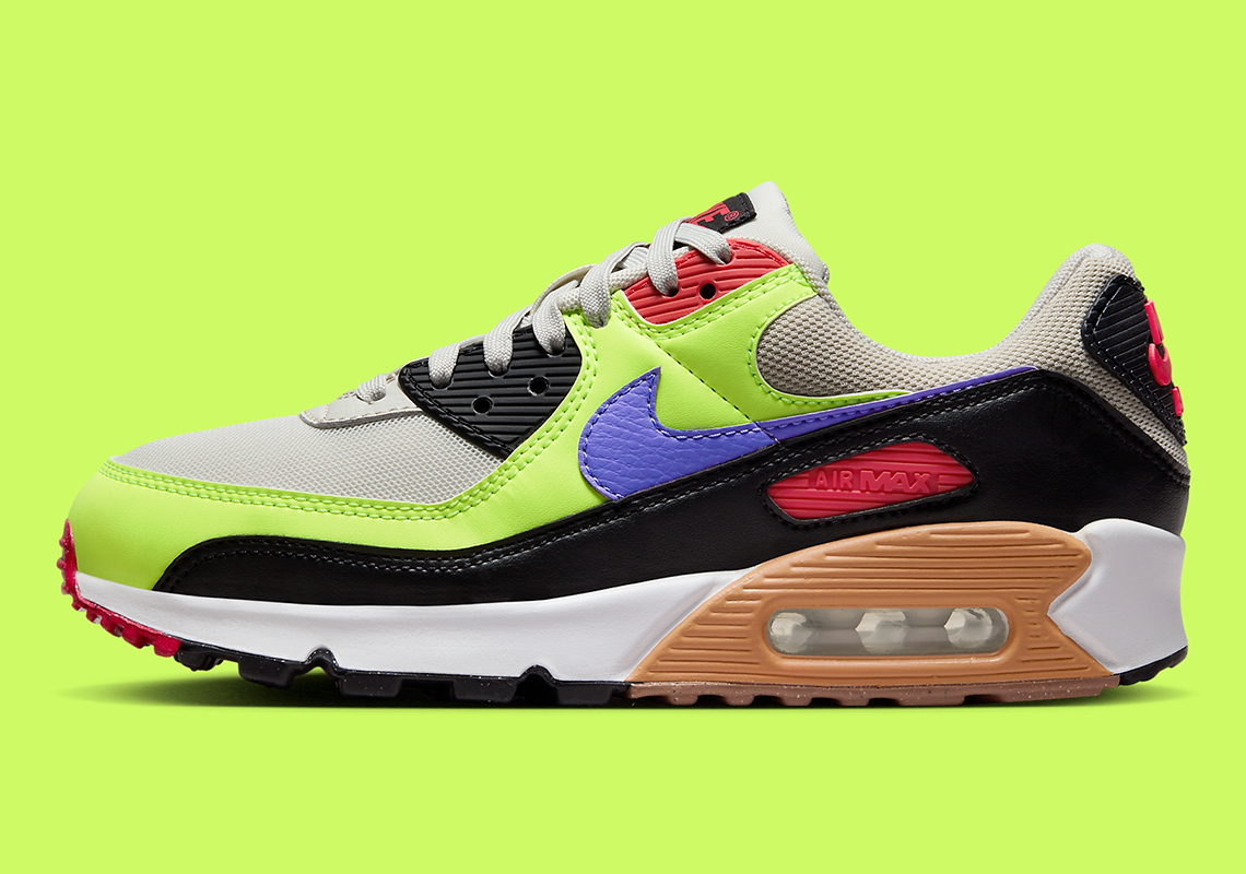 Vibrant "Volt" Anchors This Women's Multi-Colored Nike Air Max 90
