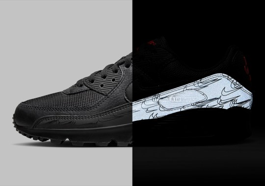 Reflective Panels Appear On The Nike Air Max 90 “Black/University Red”
