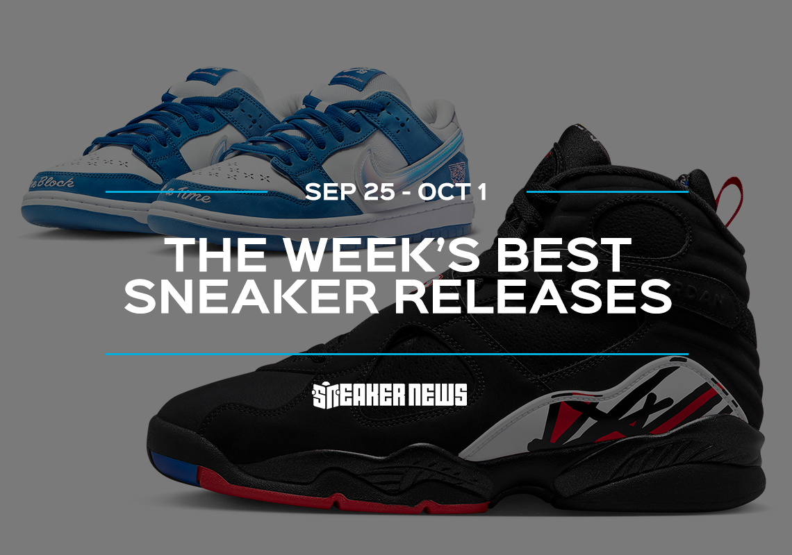 The AJ8 "Playoffs" And Born X Raised x Nike SB Dunk Low Headline This Week's Releases
