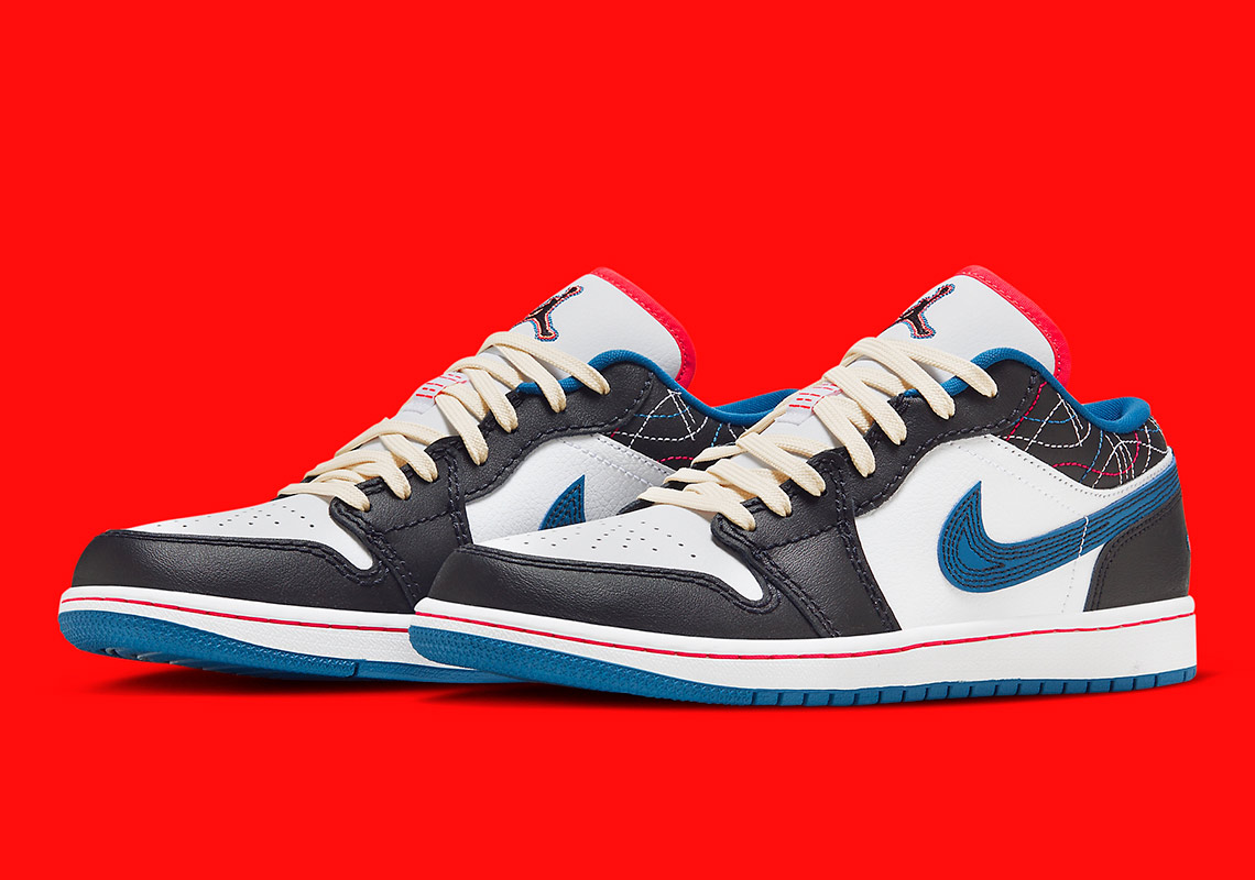 Air Jordan 1 Low White Industrial Blue Black Siren Red FV3622-141 