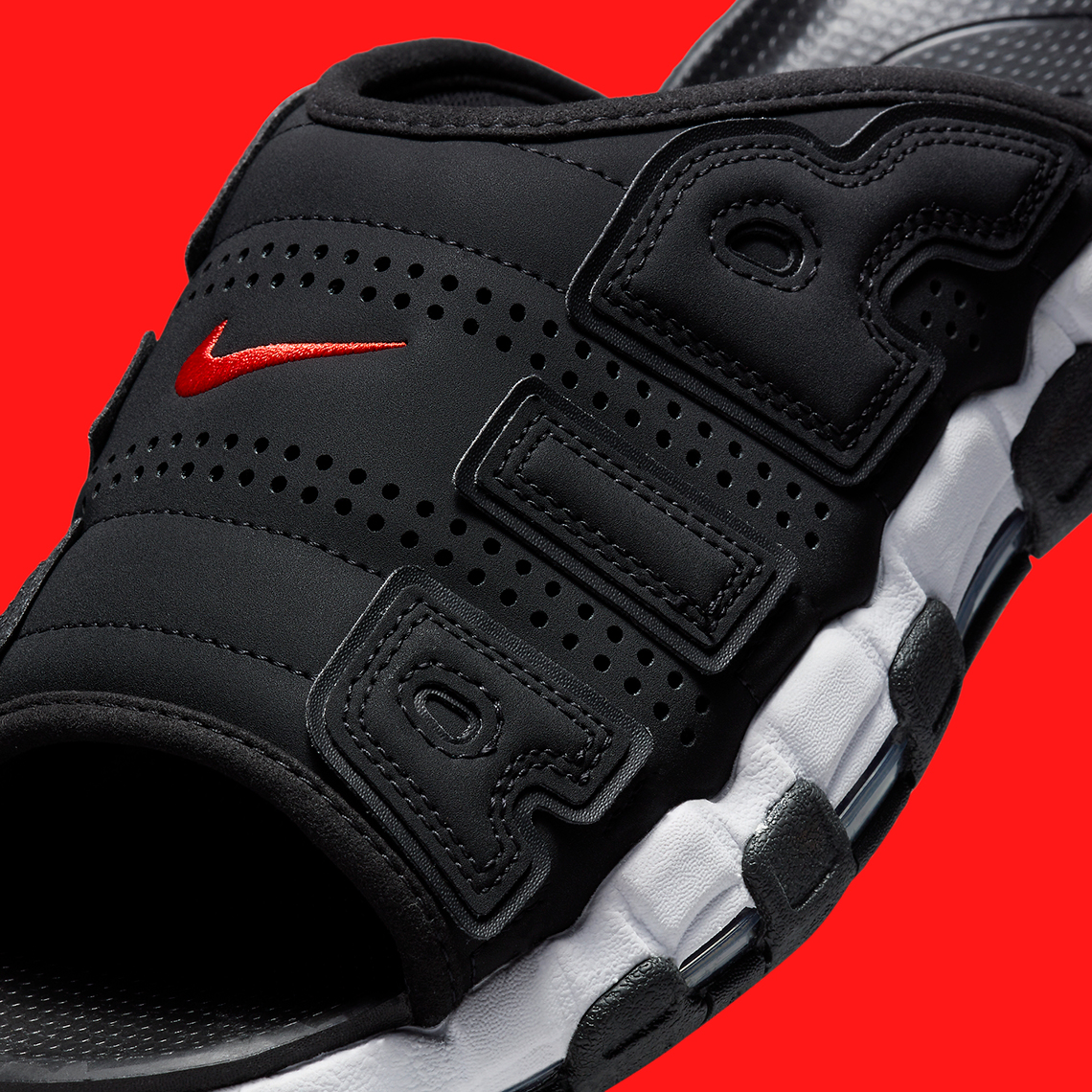 Nike Air More Uptempo Slide Black Bright Crimson White FJ2708-001