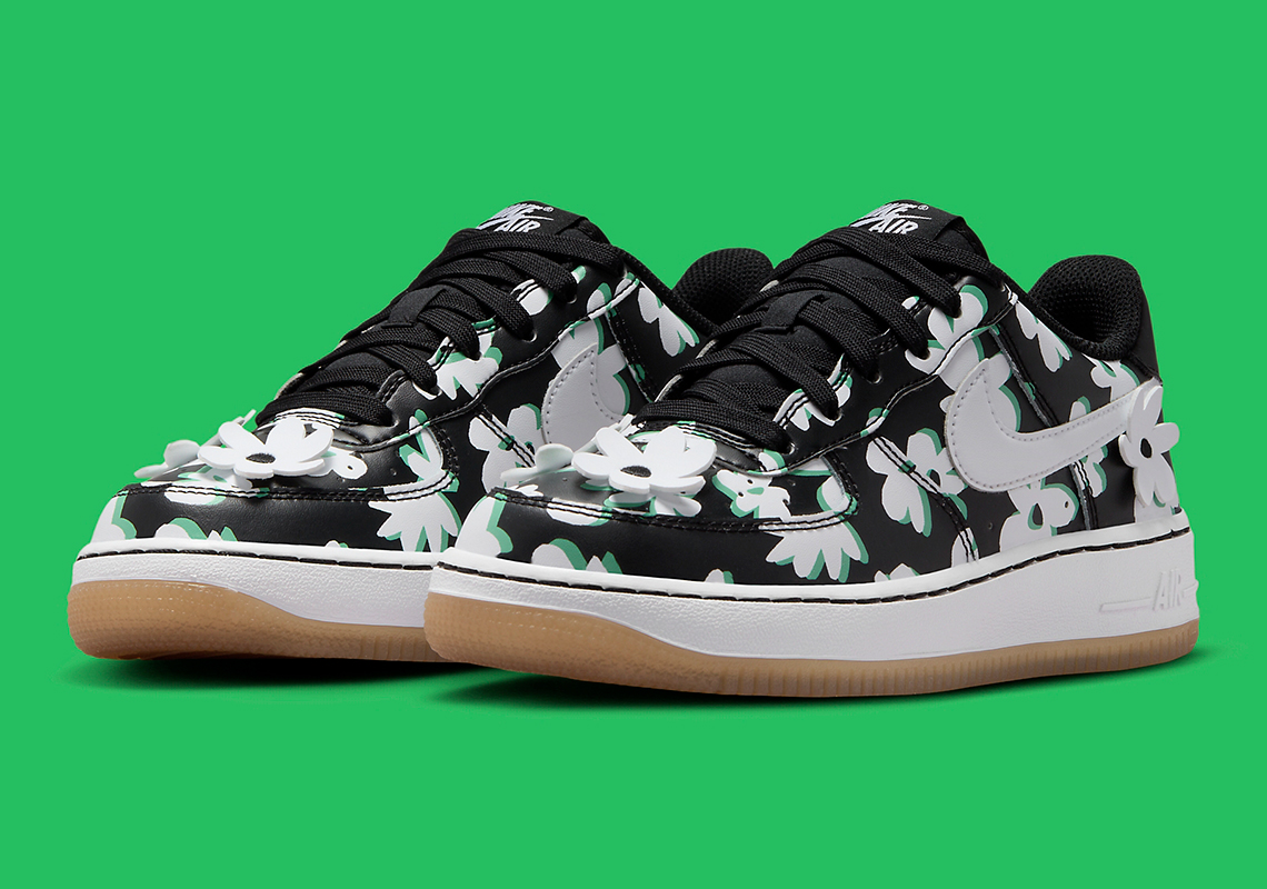 Nike Air Force 1 Low Gs Black White Flowers Dz2663 001 6