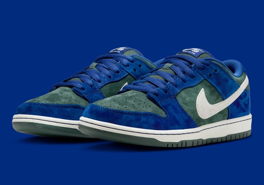 Buttery Suedes Appear On The Nike SB Dunk Low In Royal And Green