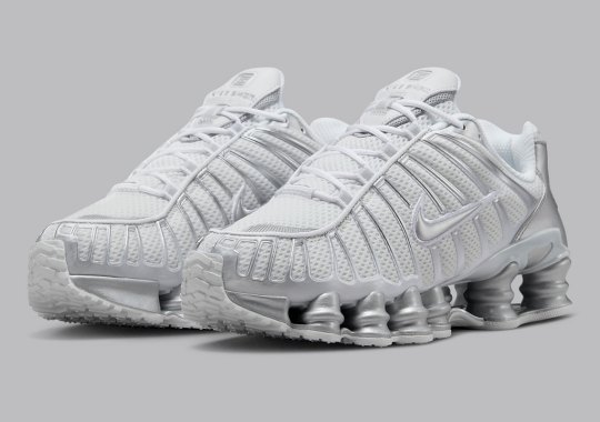 The gold Nike Shox TL Surfaces In A Monochromatic Silver Treatment