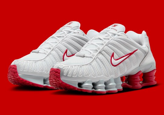 The gold Nike Shox TL’s Revival Includes This “Platinum Tint/Gym Red”