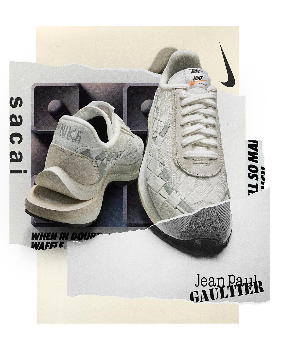 Sacai Jean Paul Gaultier Nike Vaporwaffle White Grey