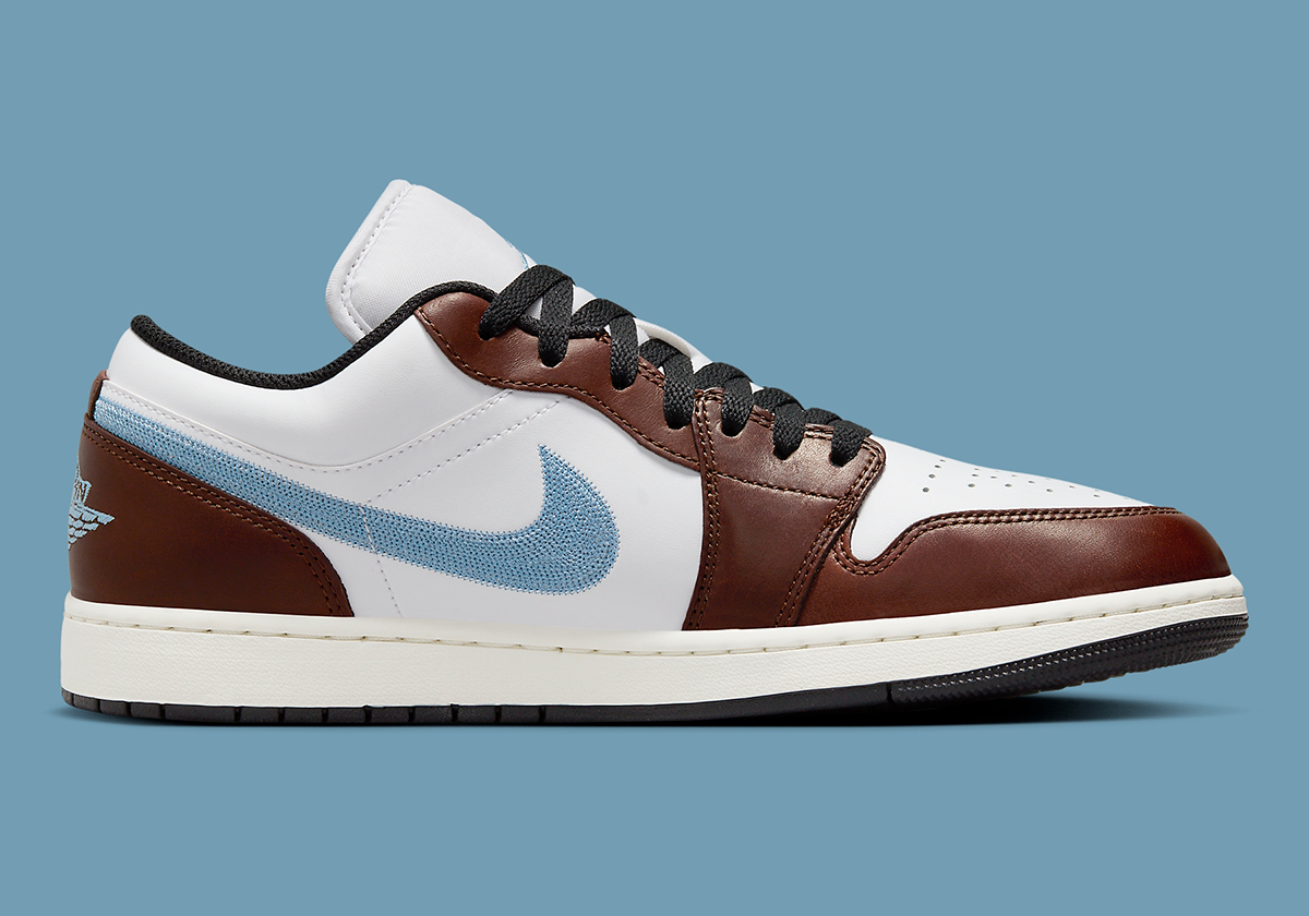 Air Jordan 1 Low Se Embroidered White Brown Blue 4