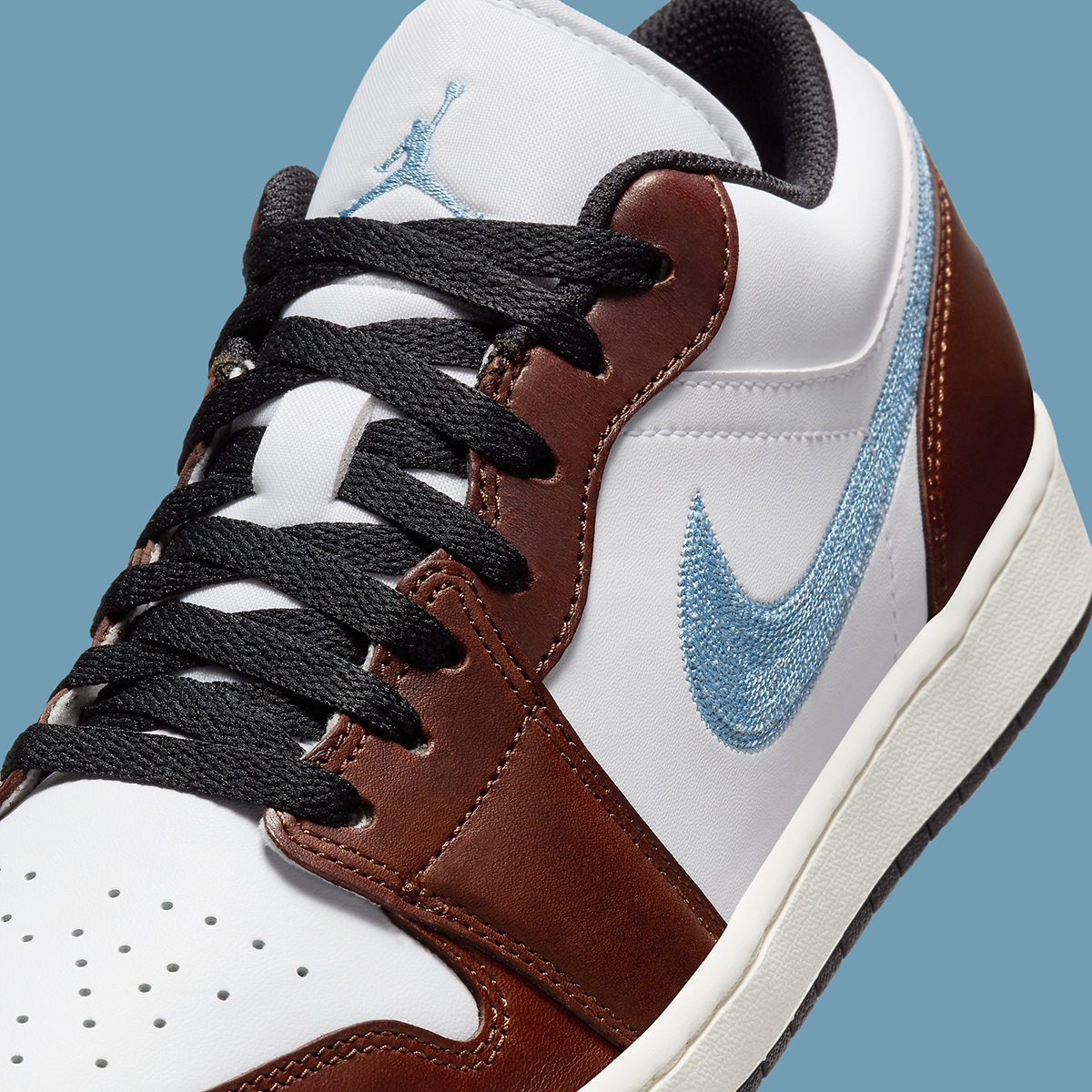 Air Jordan 1 Low Se Embroidered White Brown Blue 7
