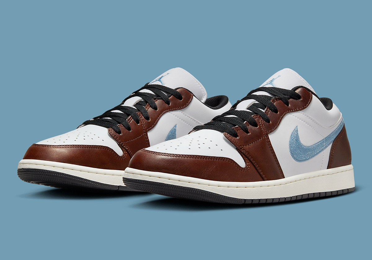 Air Jordan 1 Low Se Embroidered White Brown Blue 9