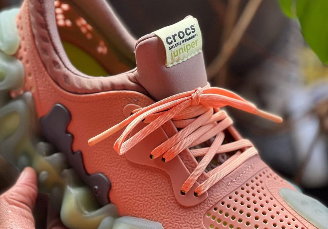CROCS Juniper Coral Pink Sneakers with Lime Green Cloud Sole Salehe Bembury main image 3