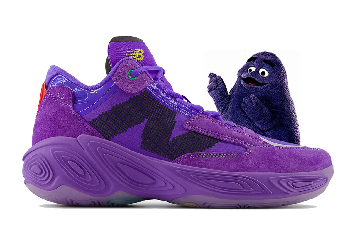 Grimace Takes Over This New Balance Fresh Foam BB v2 In Purple Suede