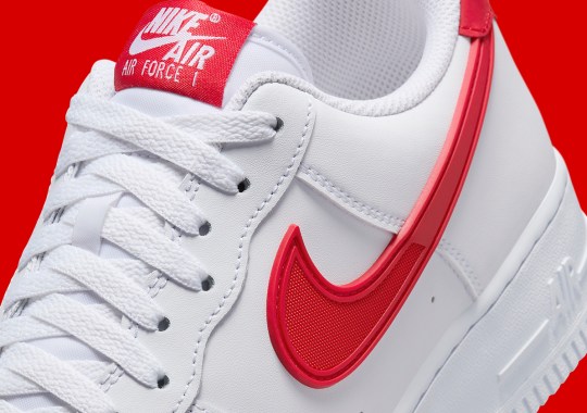 The nike basketball Air Force 1 Low Wears Red "Swoosh Armor" In Latest Delivery