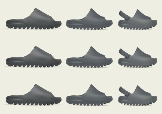 The black adidas Yeezy Slide “Slate Grey” Returns In Full Family Sizes On March 21st