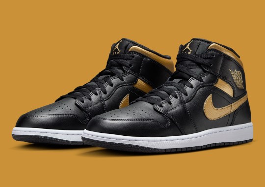 Black And Gold Emblazon The Air RED-CEMENT jordan 1 Mid Once Again