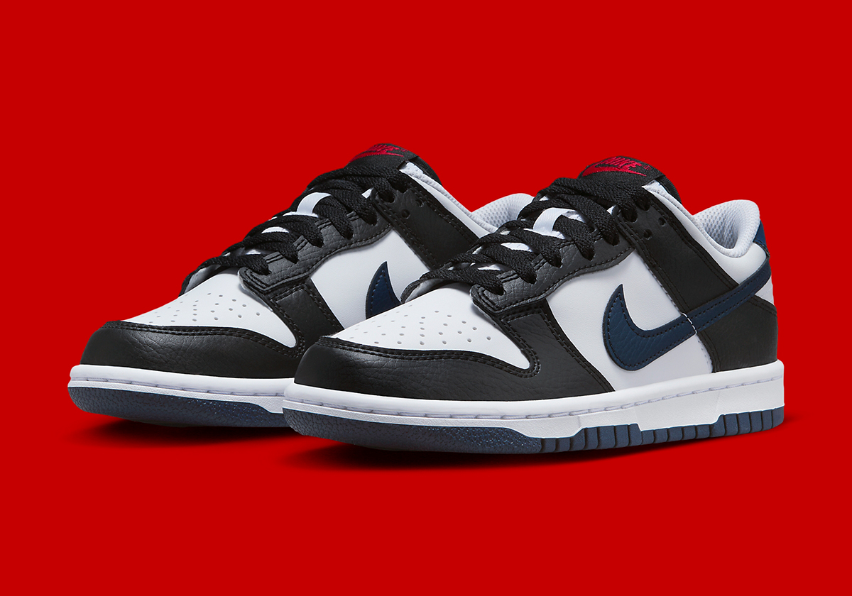 The box nike Dunk Low GS Keeps It Simple In "Black/Navy/Red"