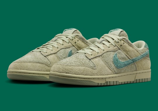 The Nike school Dunk Low “Olive Aura” Is Covered In Hairy Suede