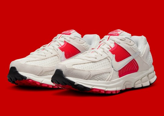 The Nike Zoom Vomero 5 “Sail/Siren Red” Has Lightly Iridescent Swooshes
