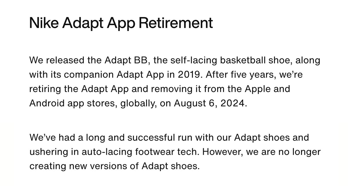 Nike Adapt App Statement
