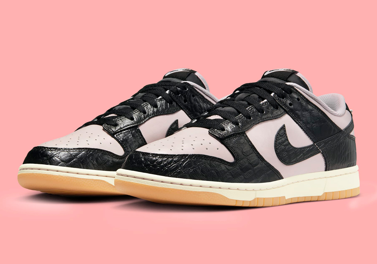 Nike Dunk Low Pink Oxford Croc Skin Gum Release Date 2