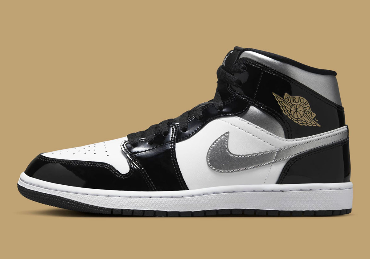 Air jordan 1 mid patent black gold on sale