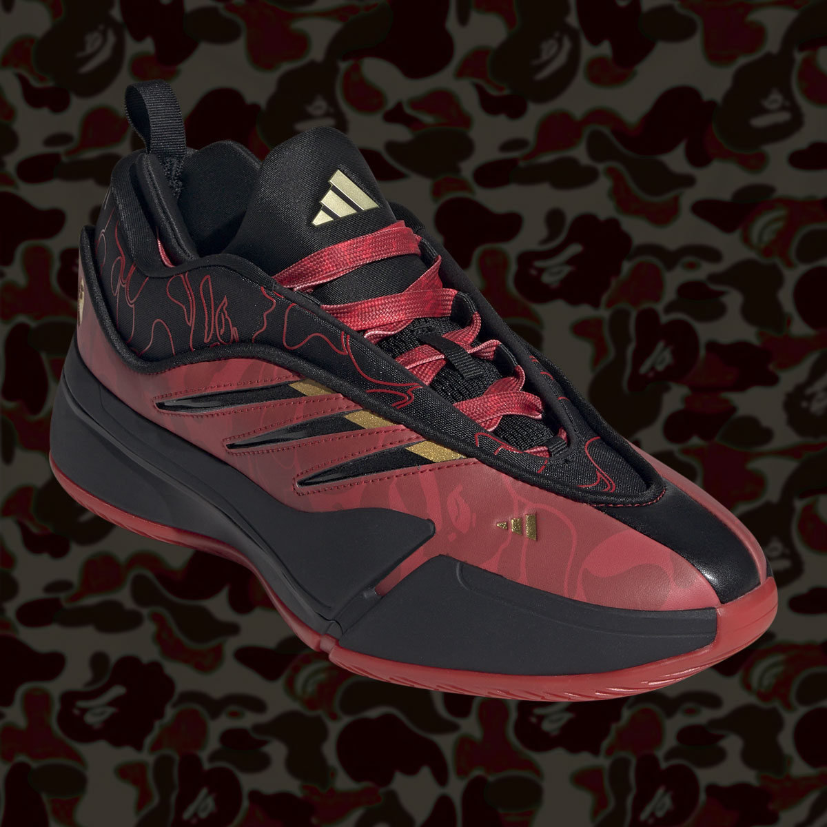 Bape Adidas Dame 9 Red Black Gold Ih0786 4