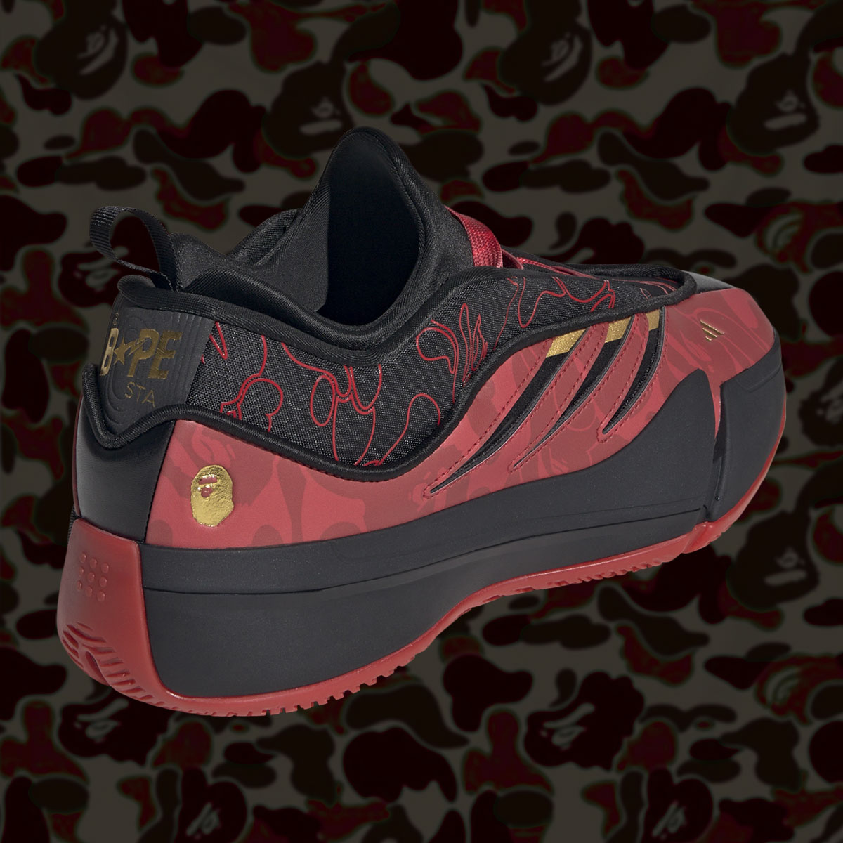 Bape Adidas Dame 9 Red Black Gold Ih0786 5