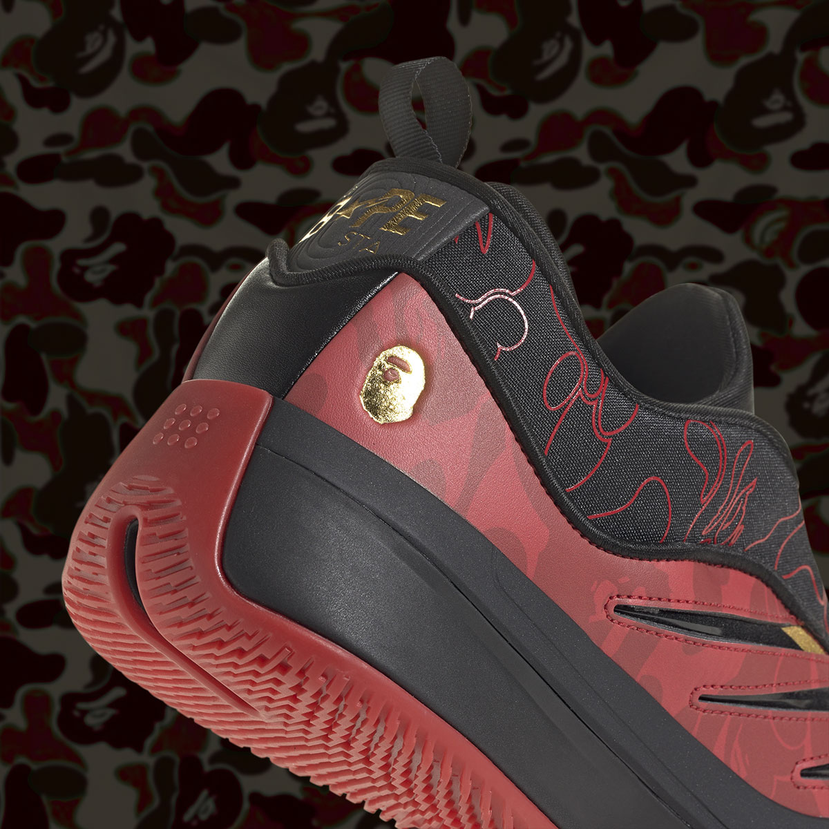 Bape Adidas Dame 9 Red Black Gold Ih0786 6