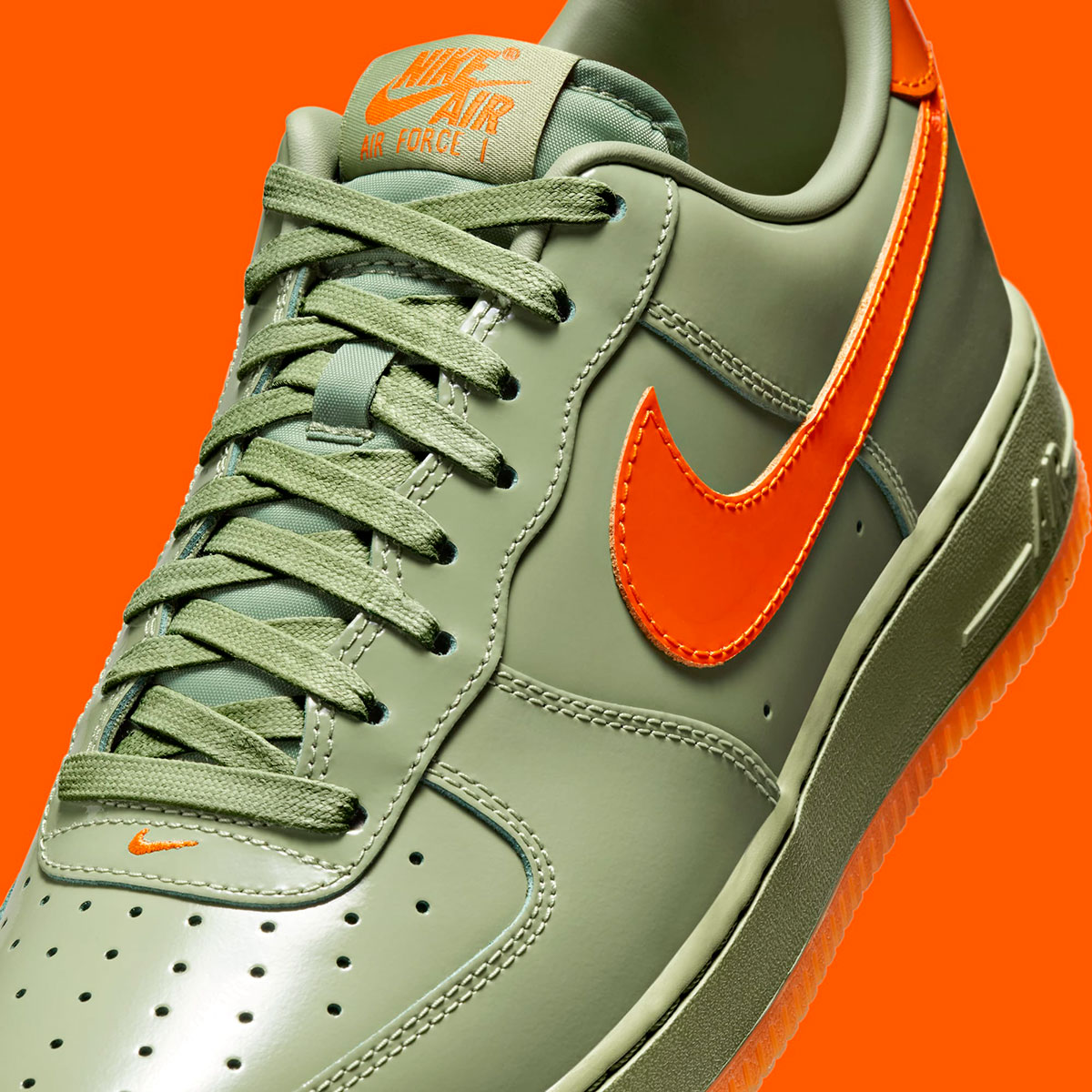 Nike Air Force 1 Low Premium Oil Green Platinum Tint Safety Orange Hj9118 386 1