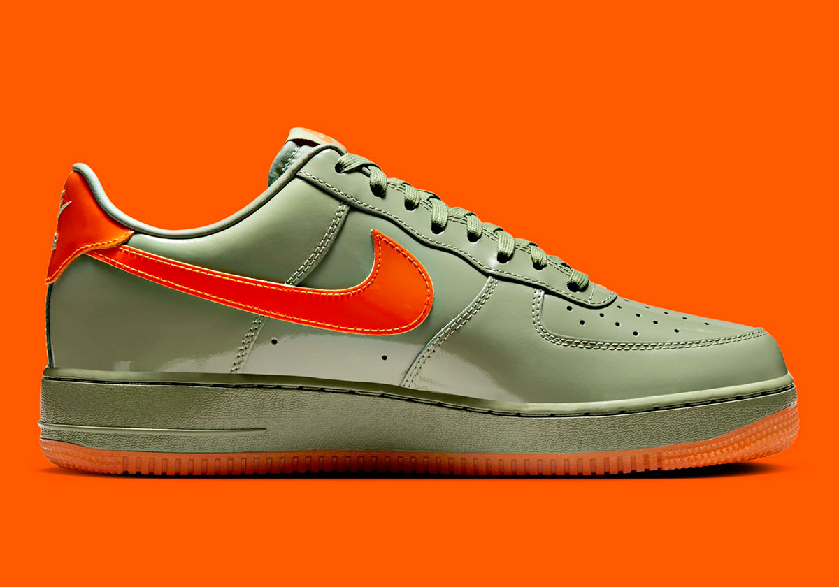 Nike Air Force 1 Low Premium Oil Green Safety Orange HJ9118 386 SneakerNews