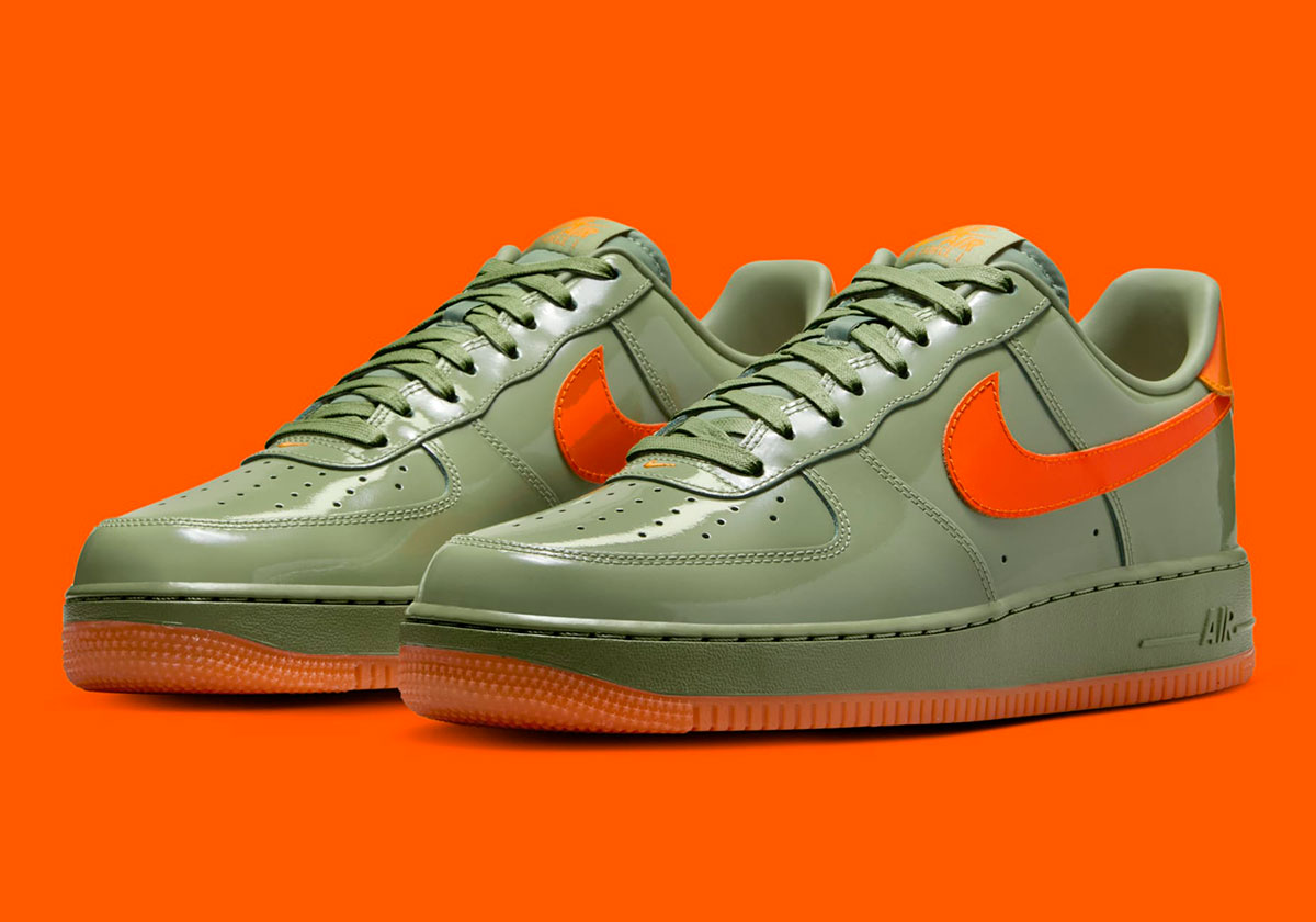 Nike Air Force 1 Low Premium Oil Green Safety Orange HJ9118 386 SneakerNews