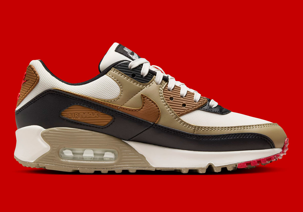 Nike Air Max 90 Phantom Light British Tan Black Fire Red Khaki Sail Dh8010 005 2