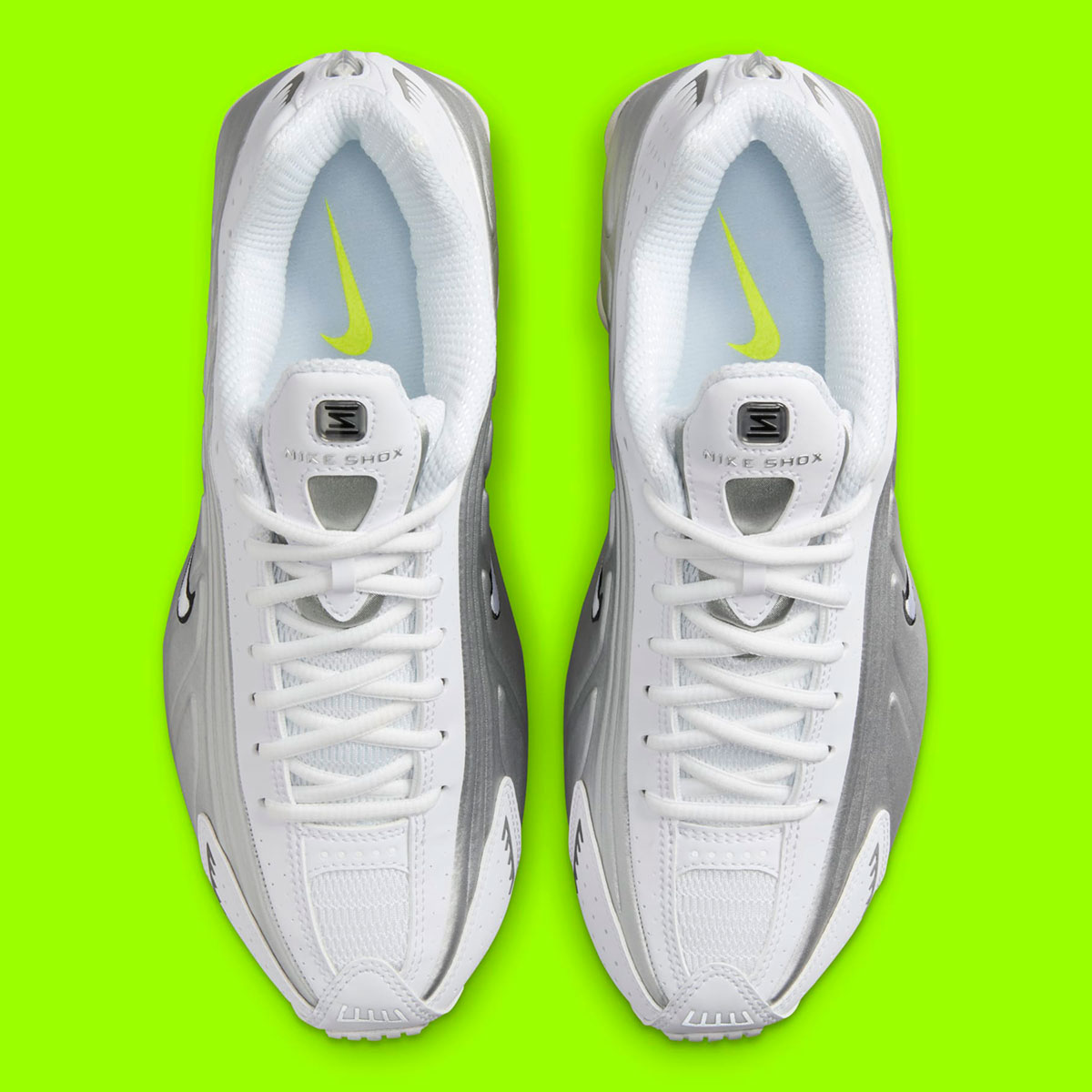 nike shox r4 white metallic silver volt ar3565 102 6