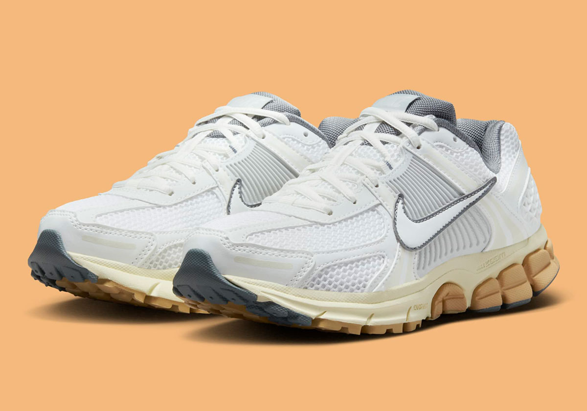 The Nike Zoom Vomero 5 “Pure Platinum” Sits Above A Tan Base