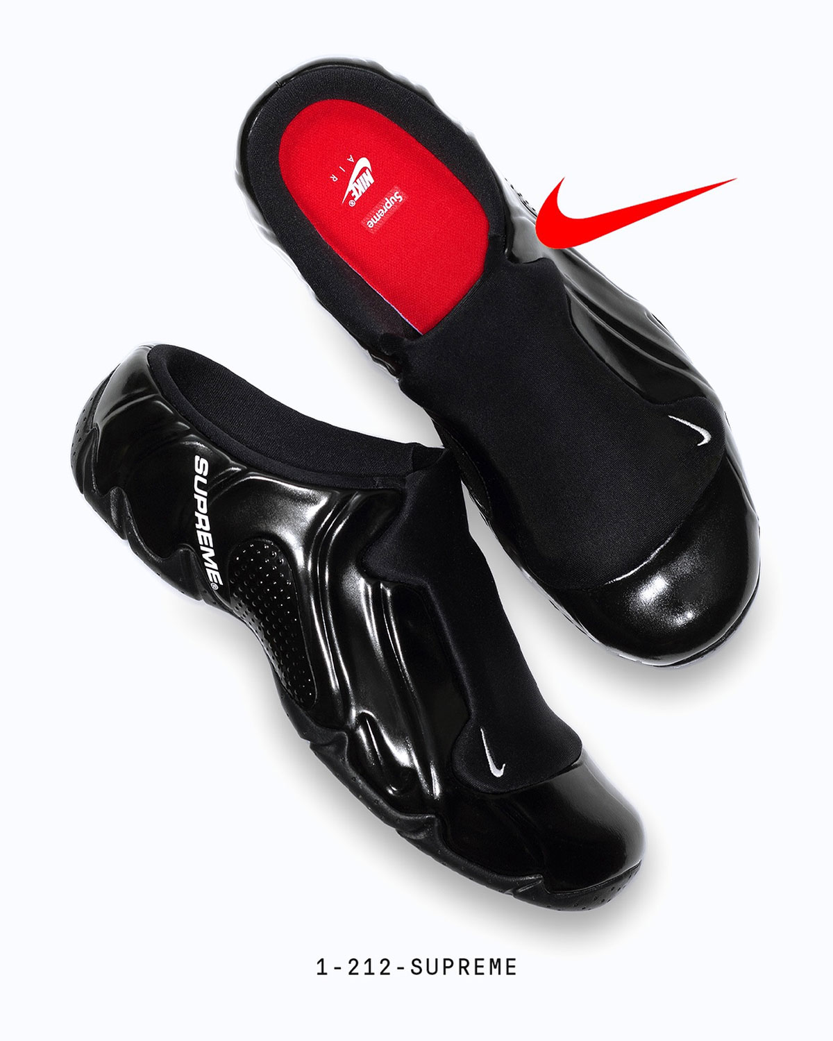 supreme Nike pure clogposite black red release date