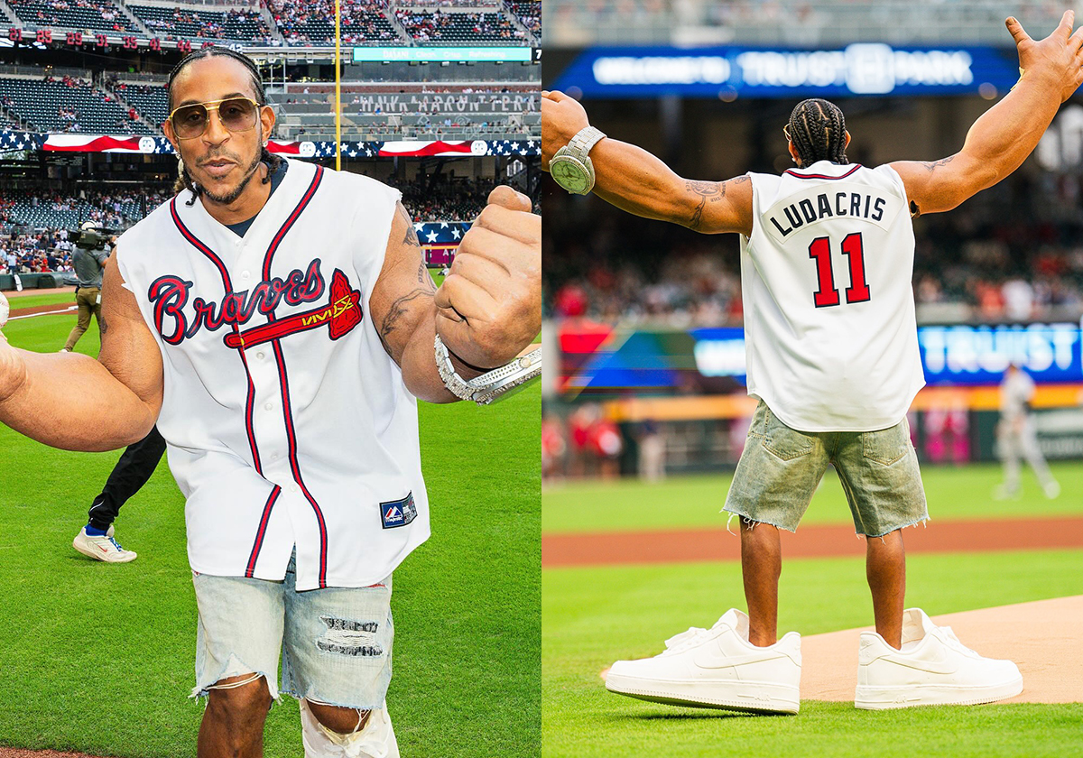 Ludacris Throws Out First Pitch At Braves Game Wearing Giant Nike nike air bethlehems off white shoes clearance