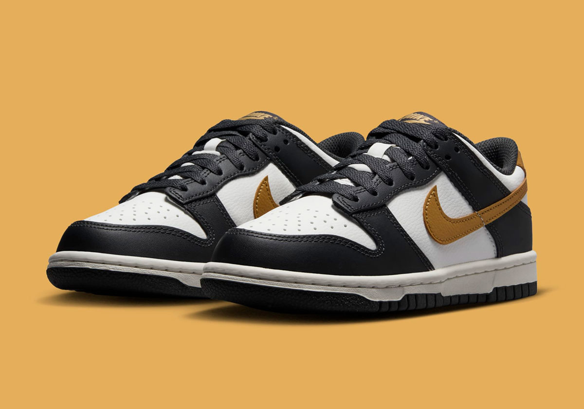 nike dunk low gs black white gold hv2533 100 6