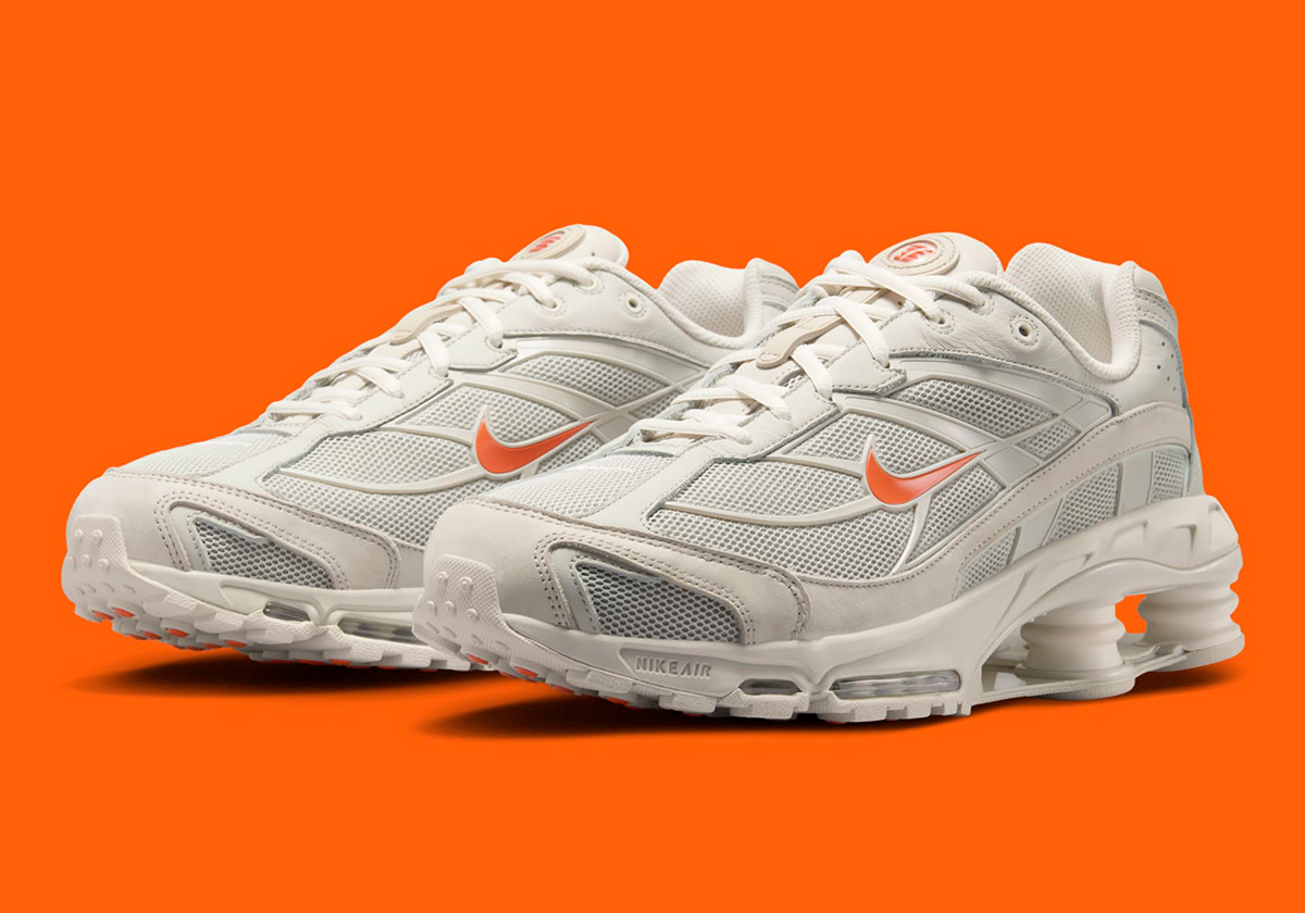 Orange and white nike shox best sale