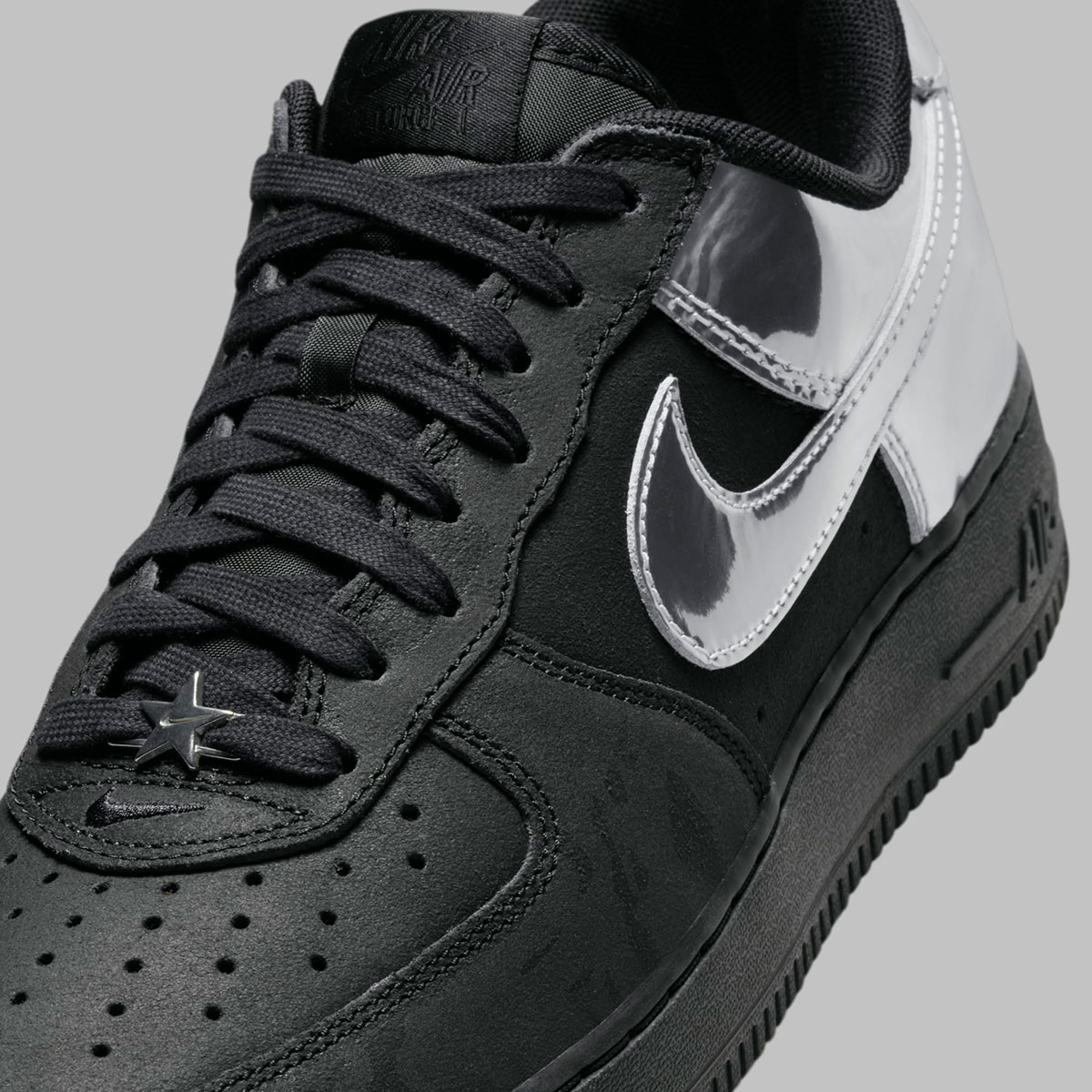 Nike Air Force 1 Low Black Metallic Silver Hf2885 001 1