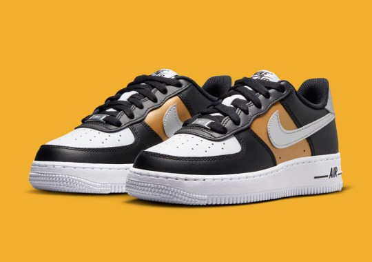 Metallic Silver And Gold Touch Up This Nike Air Force 1 Low For Kids