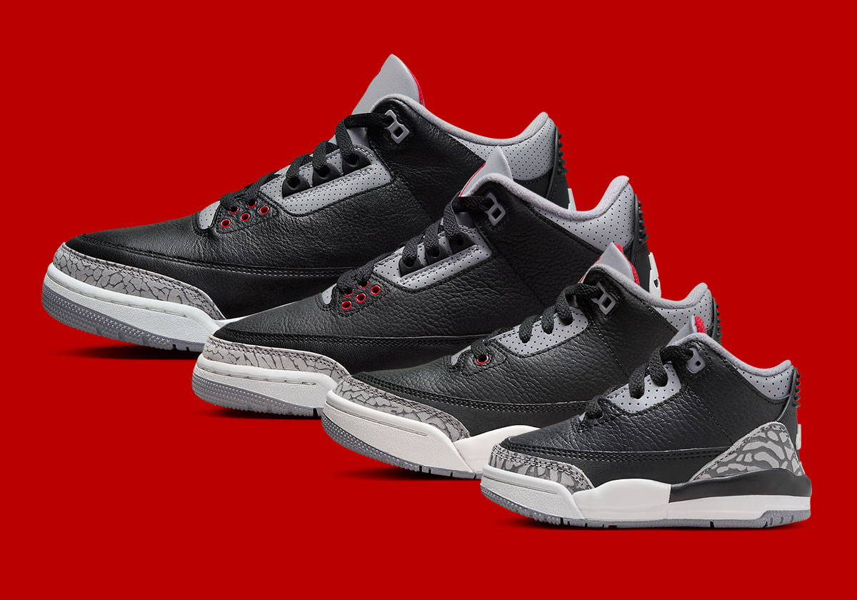 Official Images Of The Air Jordan 3 "Black Cement" (Full Family Sizes)