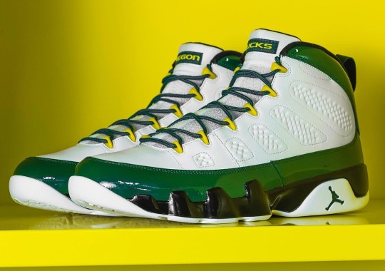 The Oregon Ducks Reveal An Air Jordan 9 PE In Green Patent Leather