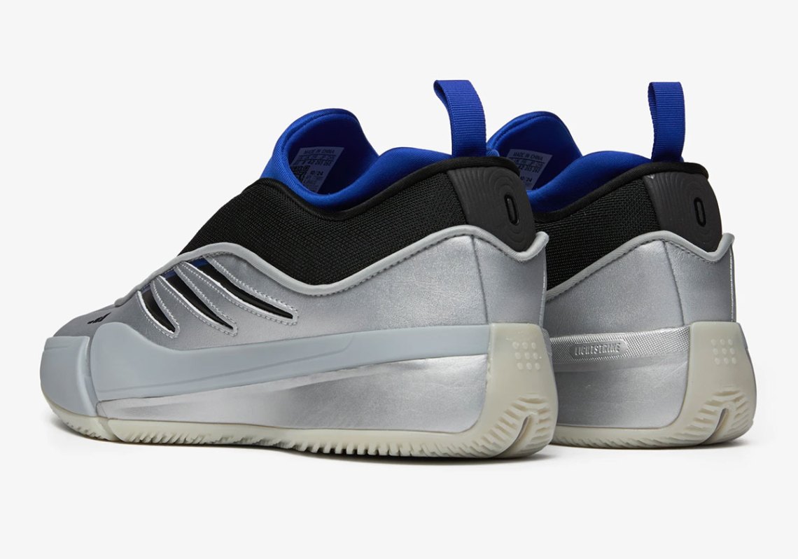 20N18/ adidas Dame 9 Tecmo BowlSilver Black Blue Low Top Men\'s Basketball Snea… Mens Size 13 Adidas Dame 9 Tecmo Bowl Metallic Silver Black  main image 3
