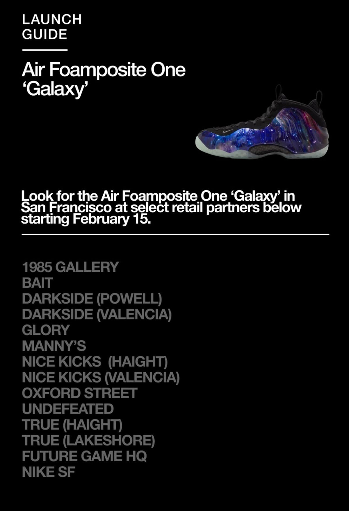 Galaxy Foamposite Store List All Star Weekend