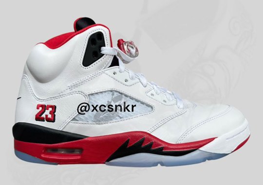 First Look At The Air Jordan 5 “Fire Red” With Black Tongue