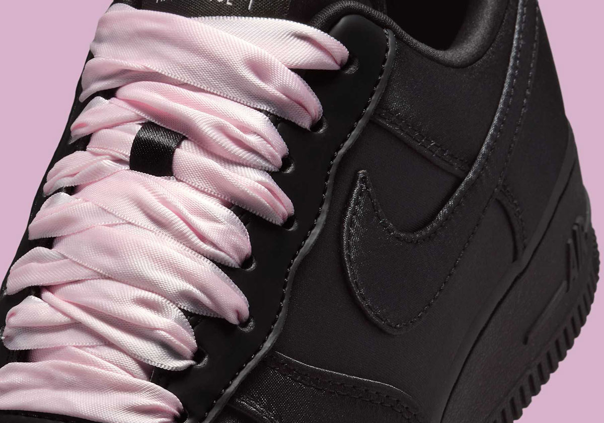 Black Satin And Pink Ribbon Laces Spice Up The Nike Air Force 1 Low